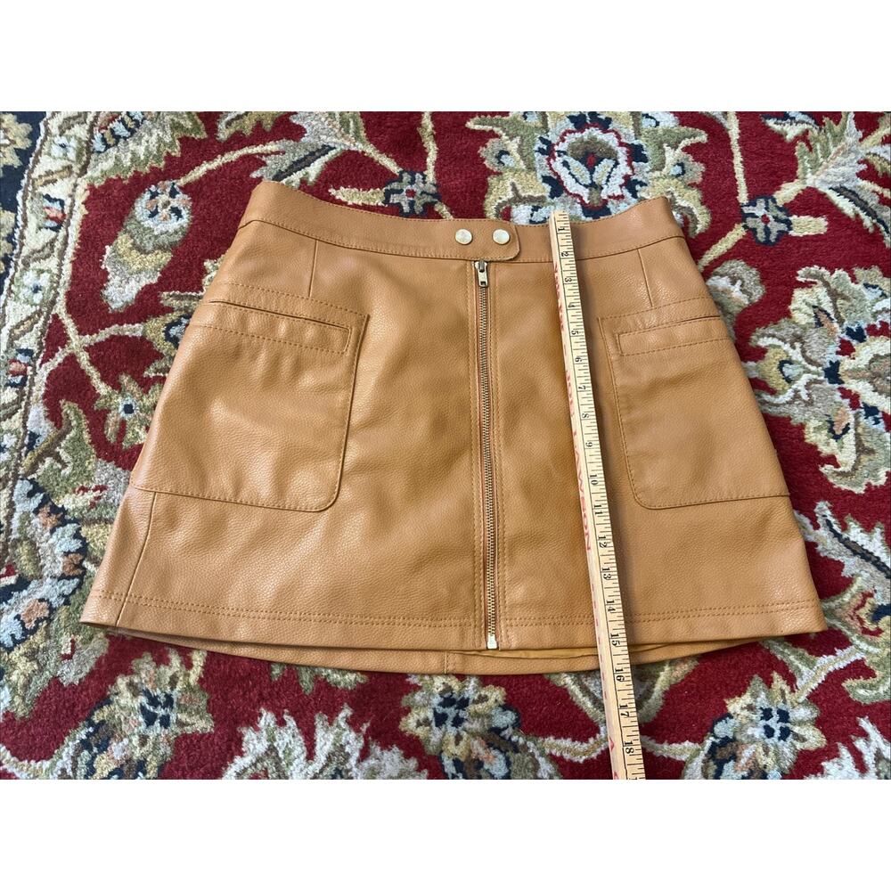 Free People 8 M Faux Vegan Leather Mini Skirt Camel Brown Boho Indie Festival - Picture 7 of 10